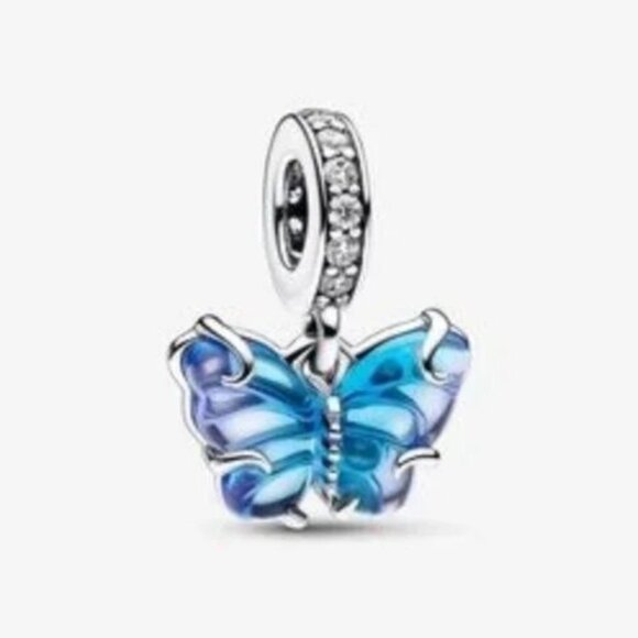 Pandora Blue Murano Glass Butterfly Dangle Charm - Picture 1 of 3